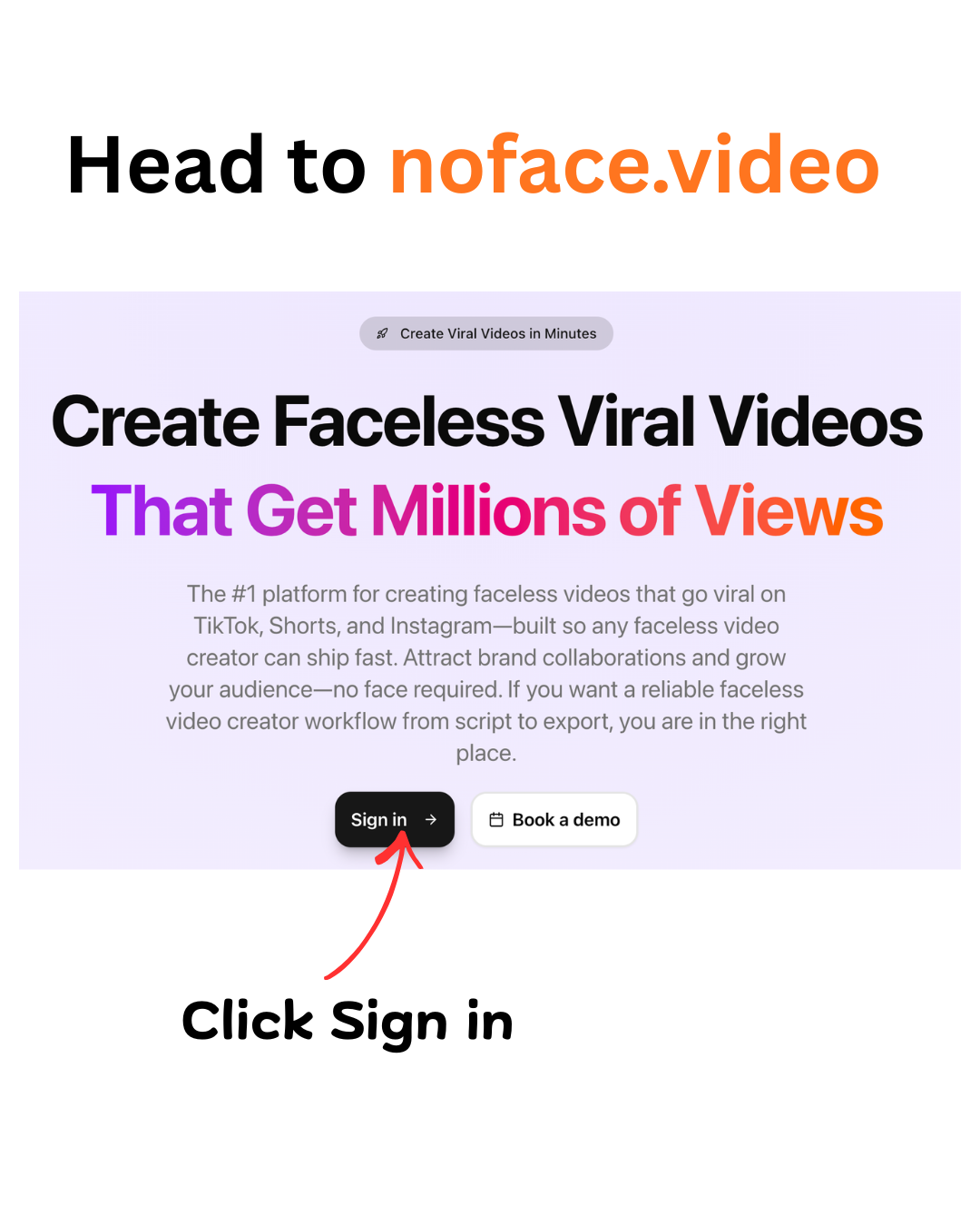 Head to noface.video and click Sign in to create your account