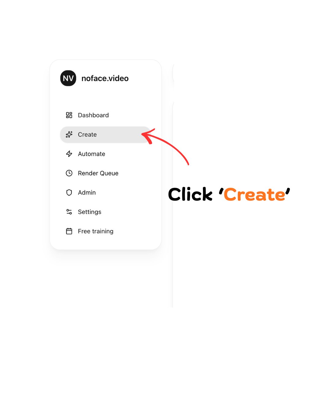 noface.video dashboard — click Create in the left sidebar