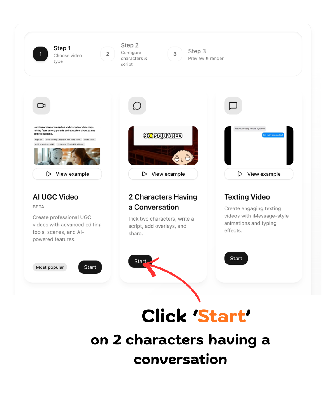 Select Peter and Stewie from the library, or create custom characters